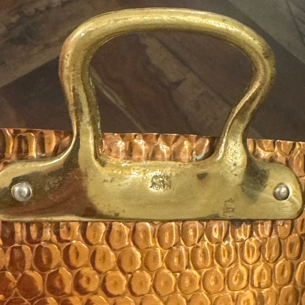 Hammered Copper Roasting Pan Rectangular Brass Handles Farmhouse Kitchen Decor